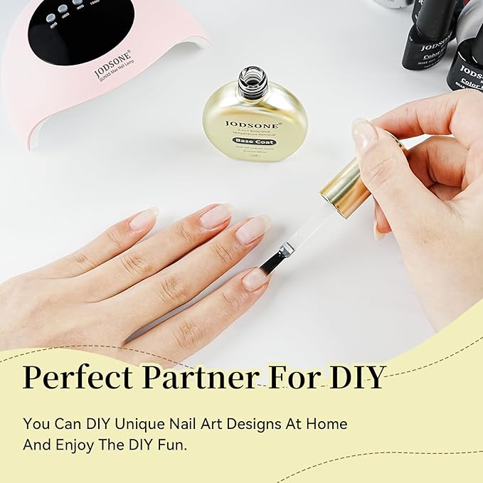JODSONE 2-in-1 Base Coat – 16.5ml No Wipe, Warmly Removable Foundation for Gel Nail Polish & Tips. U V/LED Cured, Long-Lasting, DIY Use