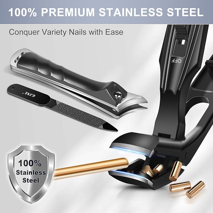 Toenail Clippers for Thick Toenails, Stocking Stuffers Gifts for Men, Heavy Duty Slanted Nail Clippers with Wide Jaw, Black