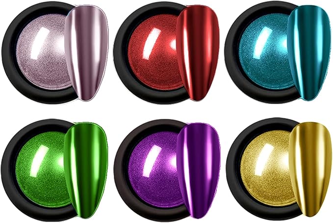 Chrome Powder for Nails,6Colors Fairy Chrome Powder Kit Mirror Luster Effect Charm Chrome PowderS for Gel Nails,Aurora ChromeS Nail Powder for Nail Art,Chrome PowderS for Acrylic Nails
