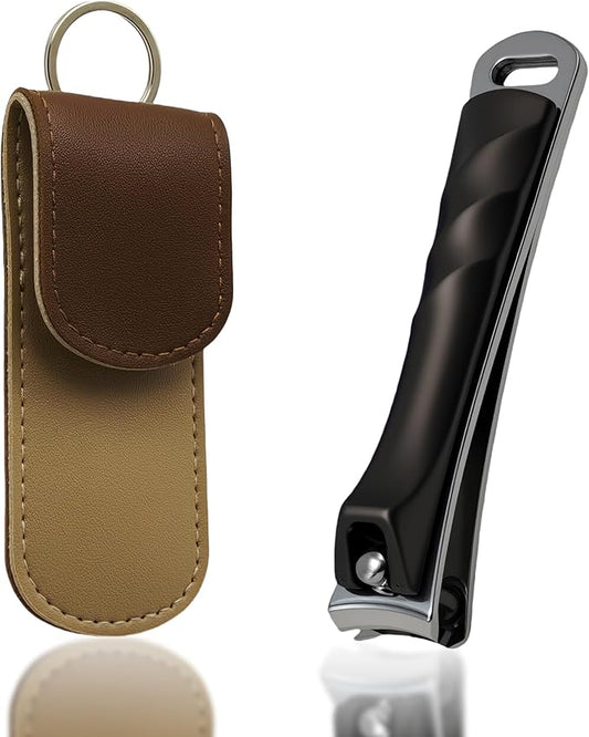 Heavy-Duty Large Nail Clippers,Ultra Sharp Heavy Duty Clippers with Ergonomic Lever,Toenail Clippers with Frosted Non-Slip Handles,Comes with a Leather case, Making it More Suitable as a Gift -Black