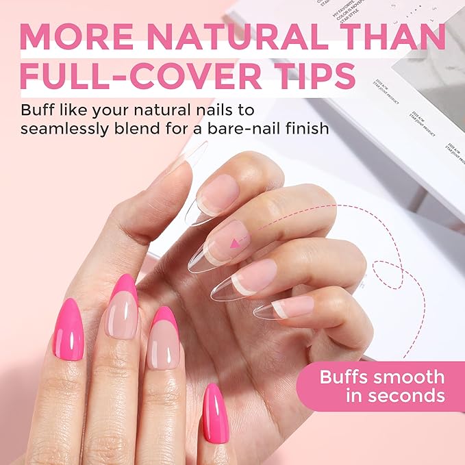 Almond Nail Tips, 504PCS Pre Etched Half Cover Fake Nails Tips, 12 Sizes Medium Almond Shape Clear Soft Natural Acrylic Press On Gel Nail Extensions DIY Salon