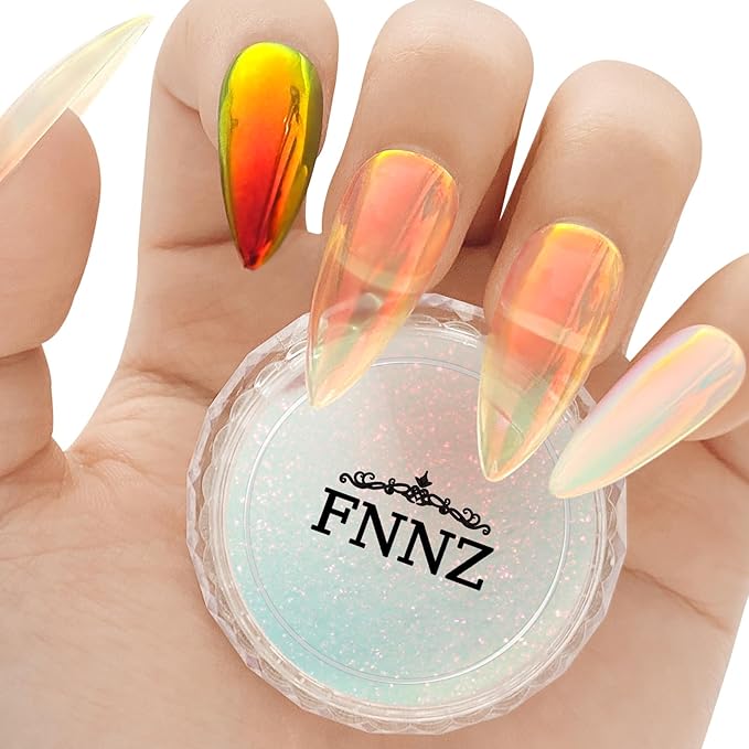 Unicorn Chrome Nail Powder, Aurora Unichrome Mermaid Aurora Nail Powder Pigment Pearlescent Nail Art Glitter Decoration for Home DIY Nail Salon Manicure - Sunset Glow