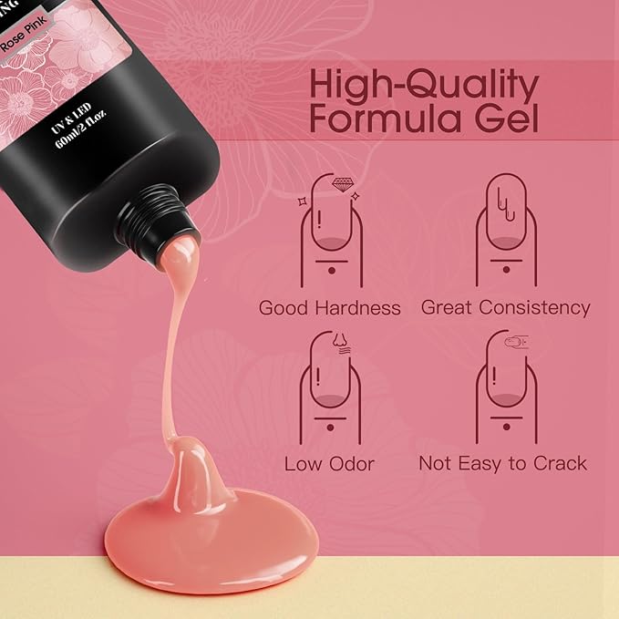 ROSALIND Nude Pink Poly Nail Gel, 2 oz Poly Extension Rose Pink Gel Poly Neutral Builder Nail Gel Quick Building, Gel Acrylic Poly in Tubes for Nail Extension Thickening Nail Trendy Beauty