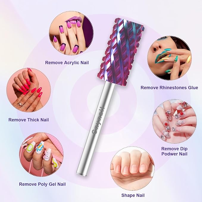 3/32" Large Barrel Bit Tungsten Carbide Nail Drill Bit Safety Bit for Gel & Acrylic Removal, 2- Way Rotating Efile Tip, Salon Electric File Accessory (4XC Girt, Purple)