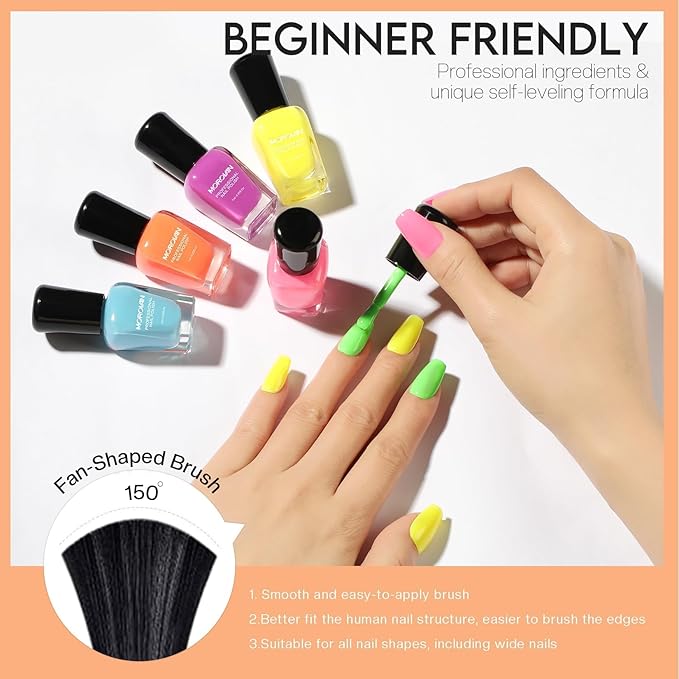 Morovan Nail Polish Set Fingernail: Neon Quick Dry 6 Bright Colors Rainbow Nail Polish Kit Regular Finger Nail Polish Pack Summer 0.25oz Glossy Nail Polish Gifts for Women
