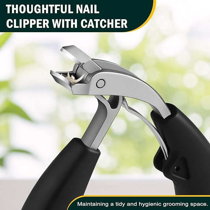 FVION Innovative Angled Head Toenail Clippers, Professional Ingrown Toe Nail Clippers for Thick Nails Seniors, Slanted Nail Clippers with Catcher, Pedicure Toenail Cutters Toenail Scissors