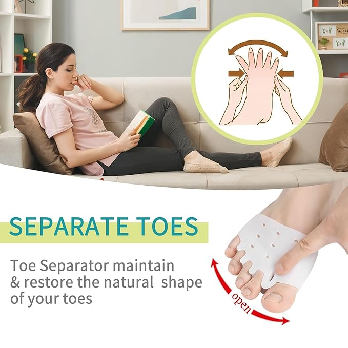 6 Pairs Silicone Toe Separators, Bunion Corrector Cushion, Metatarsal Pads, Ball of Foot Cushions, Breathable Soft Gel Foot Cushions for Men Women Straighten Overlapping Toes, Realign Crooked Toes