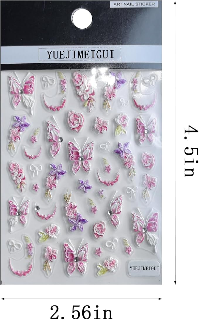 1 Sheets Butterfly Crystal Diamond Nail Art Stickers Embossed Butterfly Nail Decals French Flower Bow Design Self-Adhesive Pegatinas Uñas Nail Stickers Nail Decals for Women Spring Nails Decoration