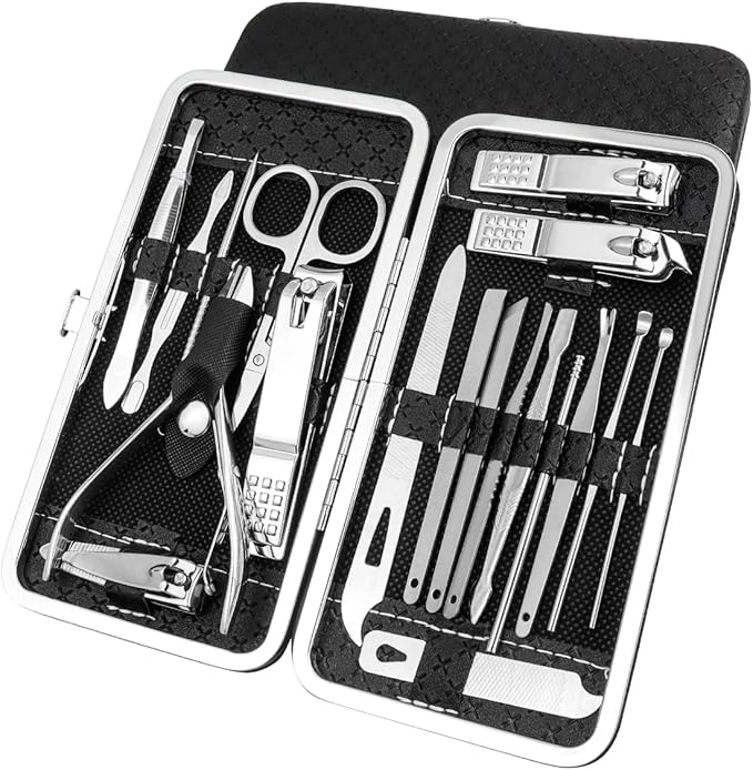 19 Pcs Nail Clippers Set, Stainless Steel Manicure & Pedicure Kit, Professional Finger Nail Trimming & Grooming Kit for Men and Women