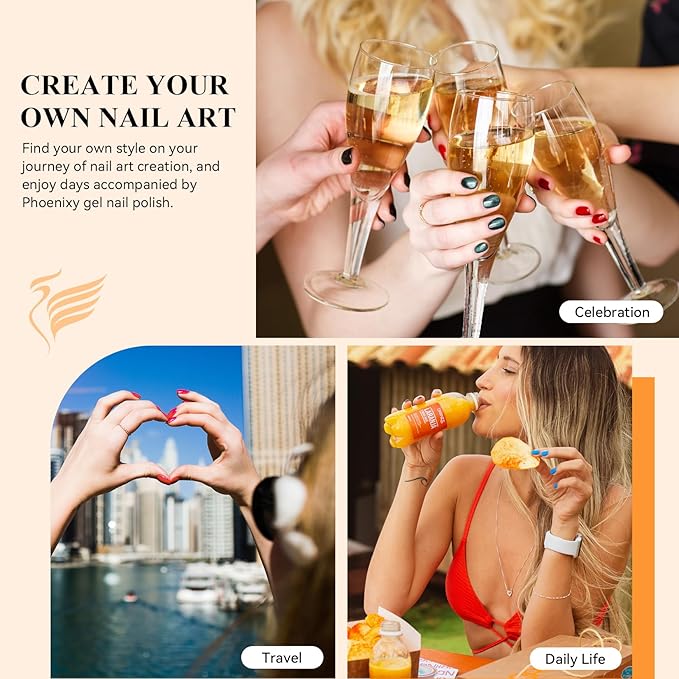 phoenixy Gel Nail Polish 25+5 PCS Nail Polish Set with Pink Tangerine Orange Pink for Women