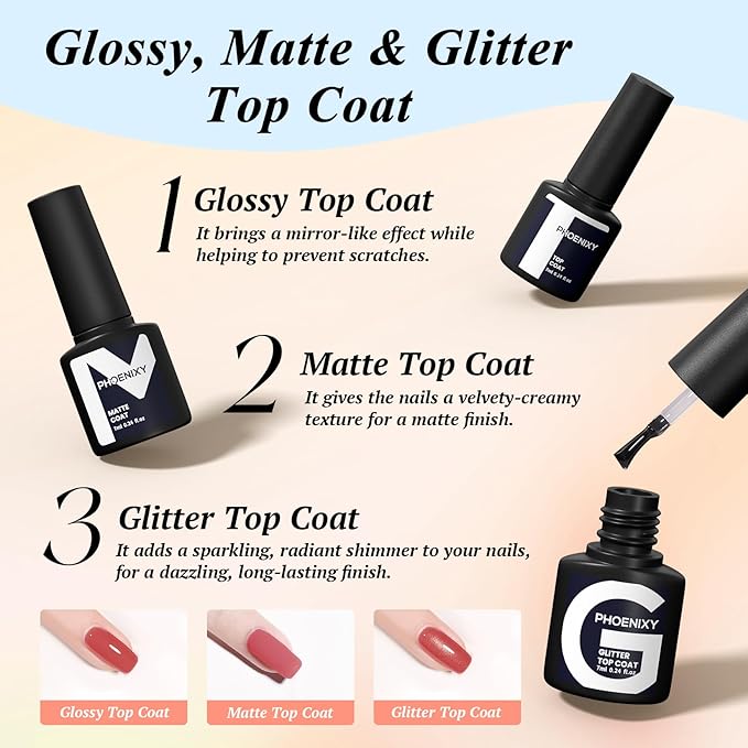 PHOENIXY Gel Nail Polish Kit with U V Light 48W, 66 Pcs 135 Effect Gel Nail Polish Set Base Glitter Top Coat Manicure Tools Gifts for Women
