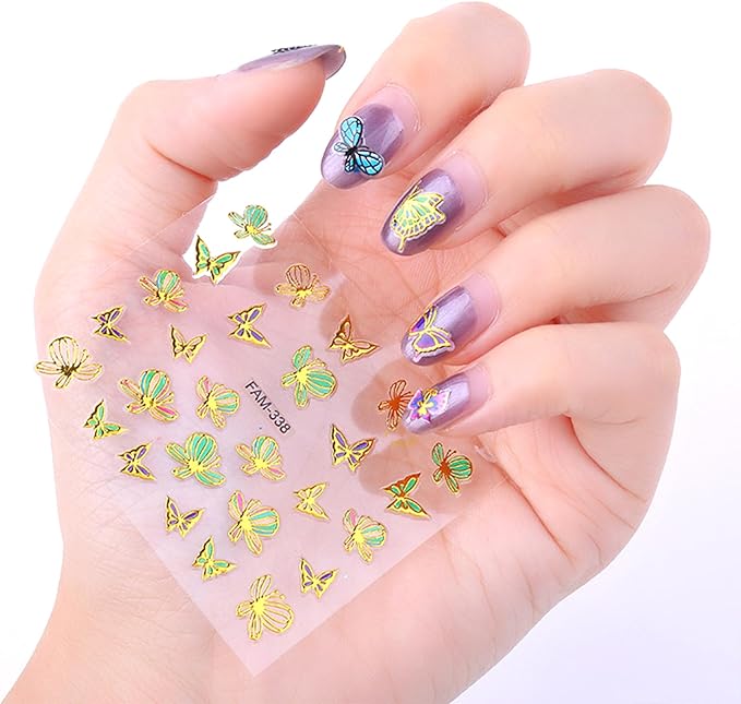 30 Sheets Butterfly Nail Art Stickers 3D Self-Adhesive Colorful Butterfly Nail Decals Cute Nail Accessories for Women Girls DIY Acrylic Nail Art Decorations
