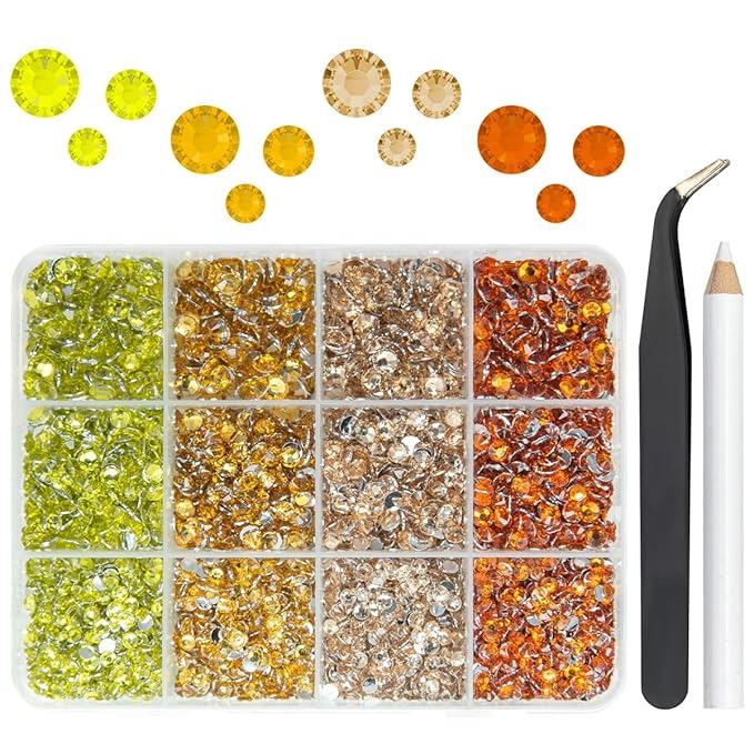 Resin Rhinestones for Crafting 3mm 4mm 5mm 4 Color Yellow Champagne Golden Orange Flatback Crystal Resin Gems Stones Bulk Non-Hotfix Crystals Diamonds for Nails Face Makeup Tumblers DIY Crafts