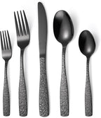 Skull Embossed Silverware Set for 8, OIULO 40-Piece Black Flatware set by MetalServingUtensils
