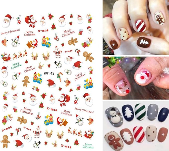 8 Sheets Christmas Nail Art Stickers 3D White Snowflake Nail Decals Xmas Tree Snowman Reindeer Santa Claus Nail Stickers Holiday Winter Nail Design Christmas Nail Decoration for Women Girls