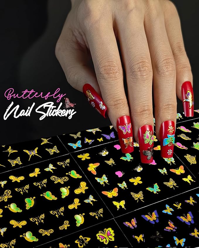 60 Sheets Nail Stickers for Nail Art, Self Adhesive Nail Decals with Flower, Gold and Butterfly Nail Art Stickers, Nail Design Accessories for Kids and Women
