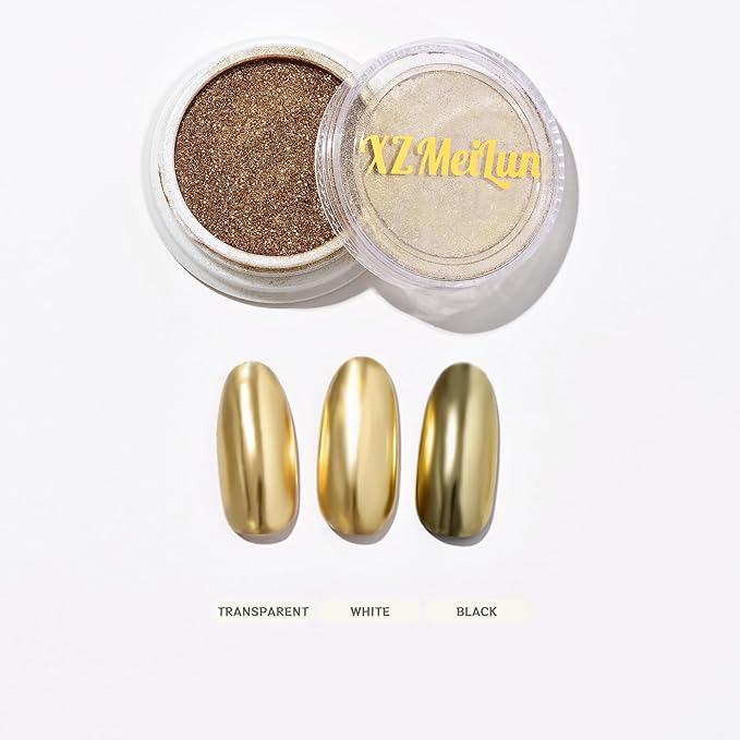 Light Gold Magic Mirror Chrome Nail Powder, Big-Capacity 1.5g Metallic Dust Holographic Effect Powder Pigment Glitter Manicure Kit, Nail Art, Can Mixed with Builder Gel Nail Polish for Use