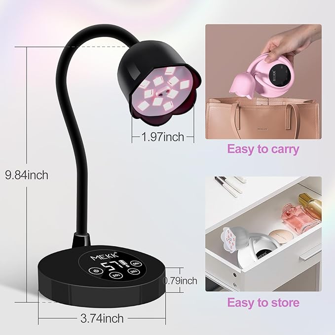 MEKK Gooseneck UV Nail Lamp Cordless Mini UV Light for Gel Nails with Auto Sensor,Professional Flash Cure Lamp 30W Single Nails Light with Three Timers (10s/30s/60s) Salon & Home DIY Use-Black