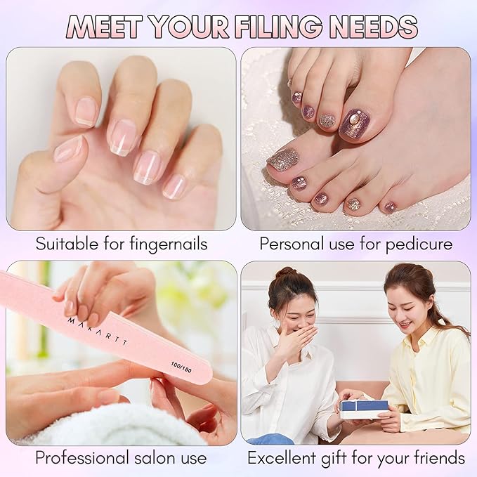 Makartt Nail Buffer Block, 100/180 Grit Sponge Nail Files, 10pcs Double Sides Pink Nails Sanding Filer for Acrylic Gel, Professional Manicure Art Buffering Kit for DIY Salon Use