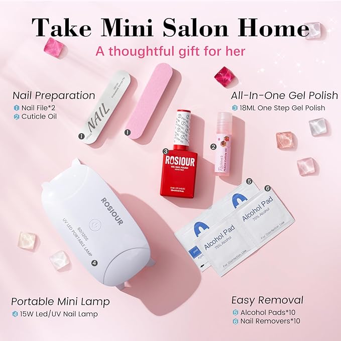 HEMA and TPO Free Gel Nail Polish Kit with U V Light, Red One Step Gel Nail Polish 3-in-1, No Need Base and Top Coat Nail Kit with Everything, Nail Starter Manicure Tools Gifts for Women