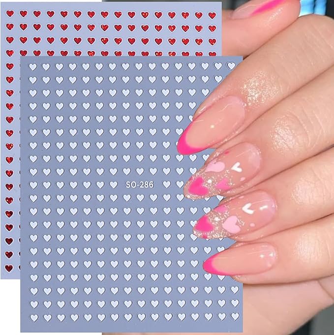 6 Sheets Heart Nail Art Stickers Decals Black White Red Laser Silver Heart Nail Stickers for Women Valentines Nail Art Supplies 3D Self Adhesive Romantic Hearts Sticker Design Manicure Decoration