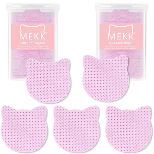 MEKK 400PCS Lint Free Nail Wipes,Cat Shape Non Woven Fabric Nail Cleaning Pads,Absorbent Dry Wipes for Nail Polish Remover & Lash Extensions Glue-Pink