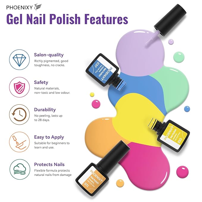 phoenixy 63 Pcs Gel Nail Polish Kit with U V light and Drill, 45 Colors Gel Polish with 5 Pcs Base Top Coat Manicure Starter Nail Polish Set Gifts for Women ST9017