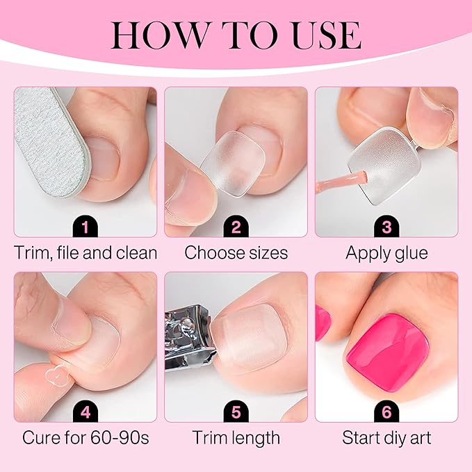 Square Toe Nail Tips, 240pcs Press On Toenails for Women Full Matte Wider Toe Nail Tips, 12 Size Full Cover Short Fake Toenail for Big Toe Nail Extensions Home DIY Nail Salon Soak Off