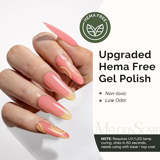 MelodySusie Hema Free Gel Nail Polish, 0.5 Fl Oz Thick Orange Pink Gel Polish, Non-Toxic, Long Lasting, Soak Off UV Nail Polish, Manicure Nail Design Salon DIY Nail Art at Home K0548