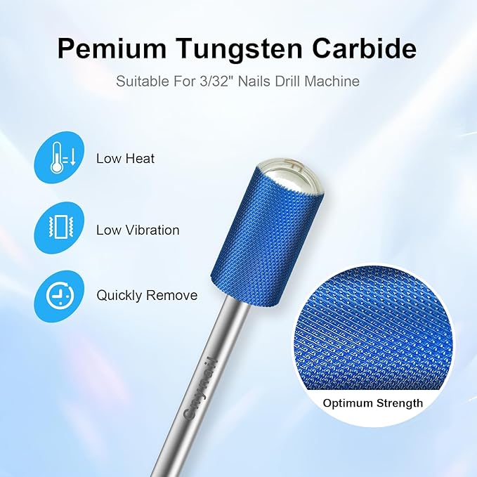 3/32" Large Barrel Smooth Round Top Tungsten Carbide Nail Drill Bit Safety Bit for Gel & Acrylic Removal, 2-Way Rotating Efile Tip, Salon Electric File Accessory (XF Grit, Blue)
