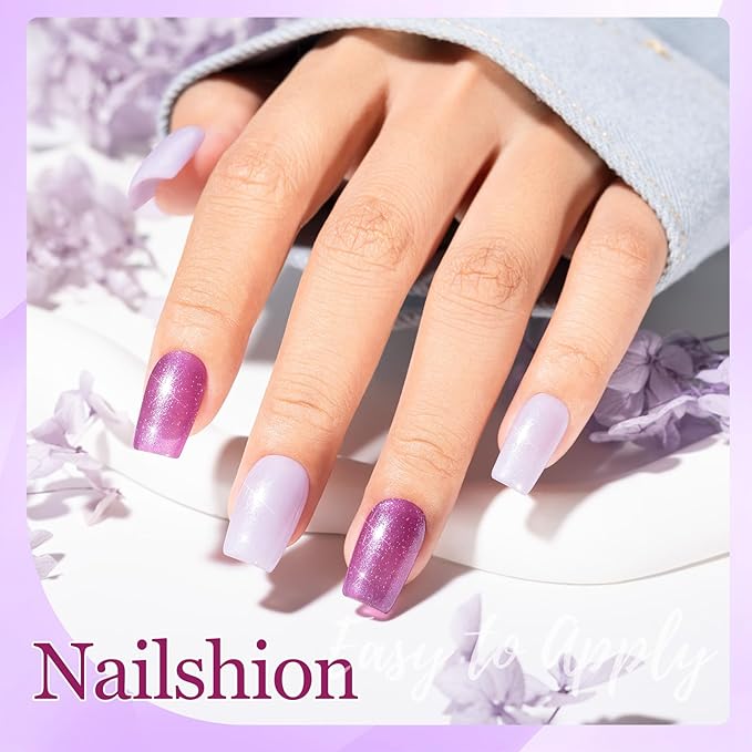 Quick Dry Nail Polish, Mermaid Shimmer Shades Fast Air Dry Fingernail Polish Duo, Non-Gel, Vegan, Long Lasting Lilac Glitter Nail Polish Polish Glossy Nail Art DIY Home Manicure