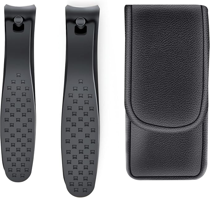2PCS Professional Nail Clippers Set, Ultra Sharp Sturdy Fingernail and Toenail Clipper, Large & Small Nail Cutter for Thick Nails with leather case, Best Travel and Gift Nail Clipper for Men and Women