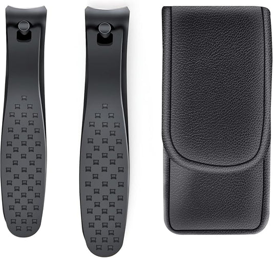 2PCS Professional Nail Clippers Set, Ultra Sharp Sturdy Fingernail and Toenail Clipper, Large & Small Nail Cutter for Thick Nails with leather case, Best Travel and Gift Nail Clipper for Men and Women