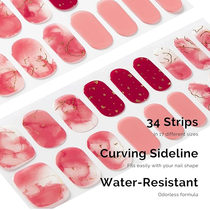 Nailog Semi Cured Gel Nail Strips 34 pcs | Long Lasting Nail Polish Sticker Wraps with Glossy Gel Finish | Rose Cloud