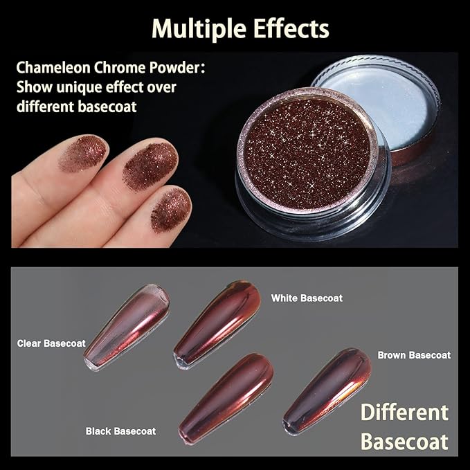 Allstarry Chameleon Chrome Nail Powder, Color-Shift Nail Powder Pigment Glitter Dust Magic Chameleon Mirror Effect Aurora Chrome Effect for Gel Polish Nail Art Decoration-Dark Hearts