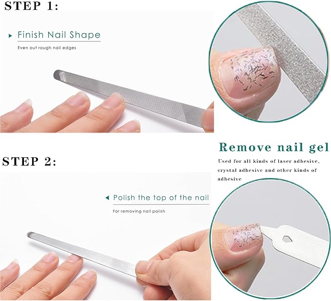 4PC 8 Diamond Dust Nail File - Stainless Steel Nail Dresser - 2PC 9 INCH & 2PC 6INCH