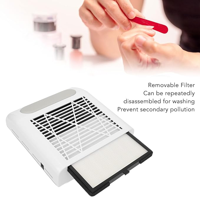 Nail Dust Collector with Reusable Filters, Professional 80W Strong Suction Power Nail Extractor Vacuum, Low Noise Acrylic Nail Dust Cleaner for Home Salon Use, Christmas Gift