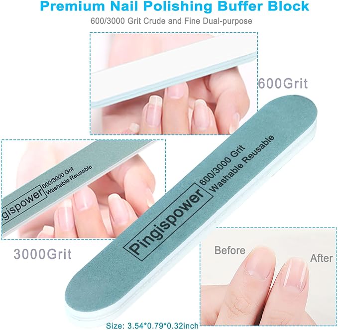 Nail File and Buffer, 17PCS Professional Manicure Kit with Metal Nail Files, Emery Boards and Buffers Block, 100/180 & 600/3000 Grit for Natural, Acrylic, Gel Nails for Home and Salon