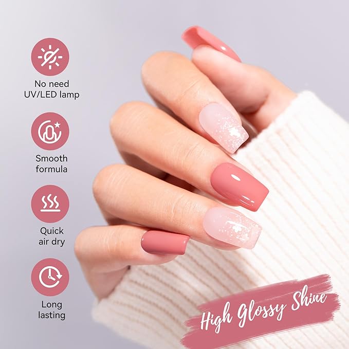 Dusty Rose Nail Polish and Sheer Pink Dot, 2 Colors Light Pink Nail Polish Duo Non-Gel, Opaque, Fast Dry & Long Lasting Glossy Nail Art Gift for Women