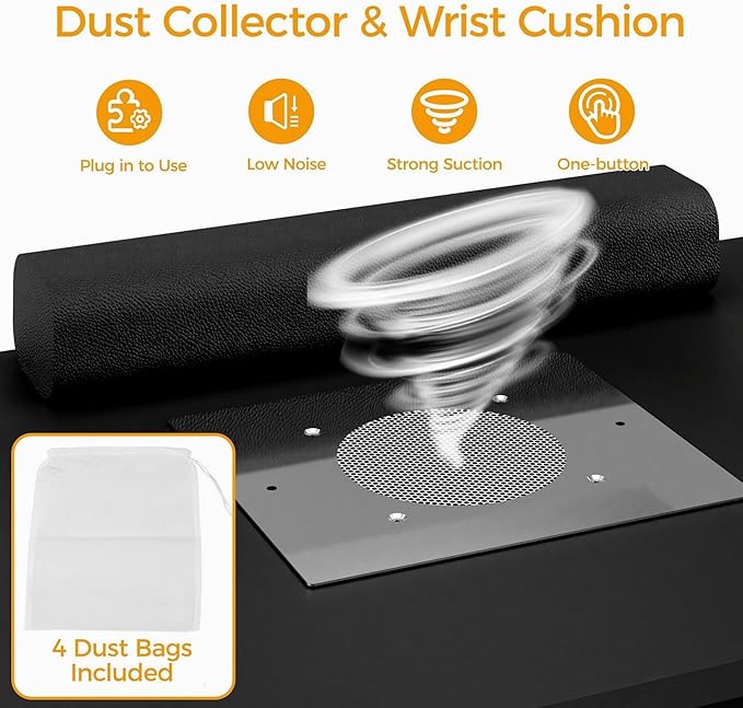 Manicure Table, L-Shaped Nail Tech Desk with Dust Collector, Reversible Rotating Table & Storage Shelf, Acetone Resistant Beauty Salon Station, Black