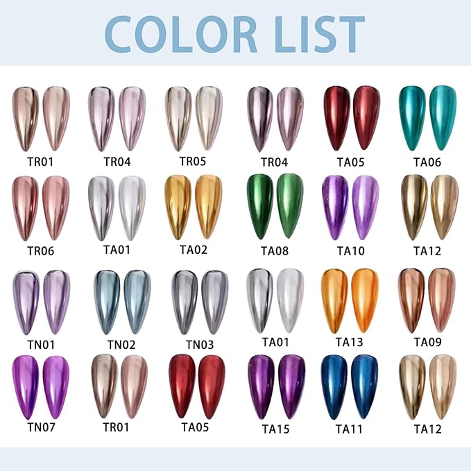Nail Chrome Powder - 12 Colors Aurora Nail Powder Mirror Luster Effect Charm for Gel & Acrylic Nails