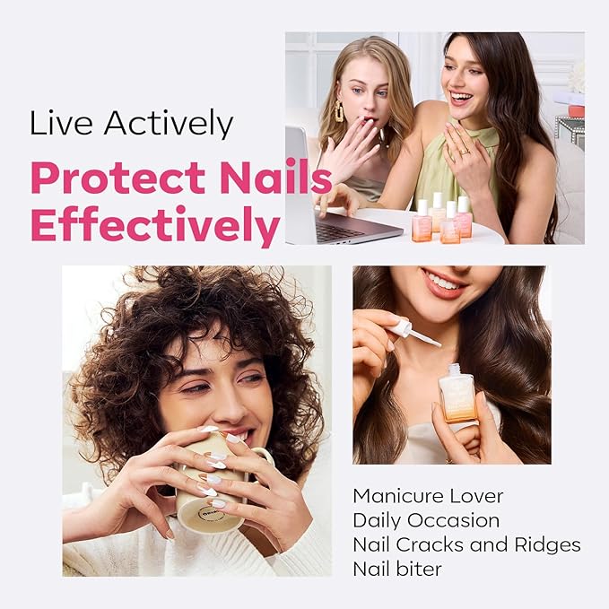 modelones Nail Strengthener Jelly Pink Nail Polish Repair 8-in-One Nail Ridge Filler Nail Strengthener and Growth for Damaged Nails 15ml