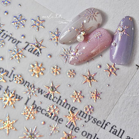 1 Sheets Christmas Nail Stickers 5D Embossed Snowflake Nail Art Stickers Laser with Rhinestones Glitter Nail Designs Winter Snowflake Nail Decals Nail Art Supplies for Women DIY Manicure Decorations