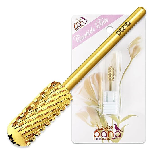 PANA 3/32" Small Smooth Round Top Safety Carbide Nail Drill Bit for Gel Polish & Acrylic Removal Nail Salon Manicure Pedicure Electric File Tools (Small Barrel - Gold, 2X Coarse)