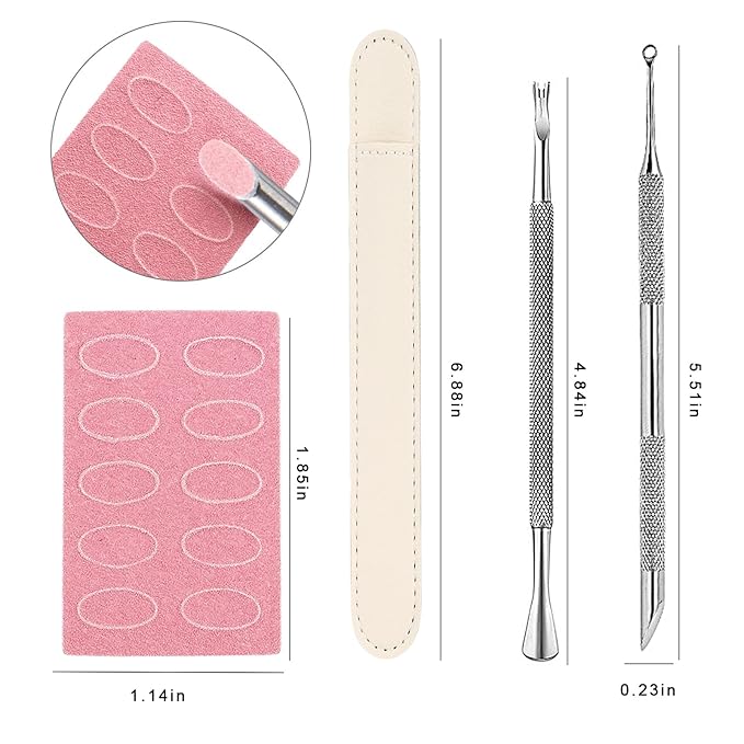 SILPECWEE Pre-treatment Nail Cuticle Pusher, Dual Ended Nail Pusher with Storage Bags, 100pcs Self Adhesive Sandpaper - 100/180 Grit for Nail Art Pre-polishing Nails Supplies for Fingernail and Foot
