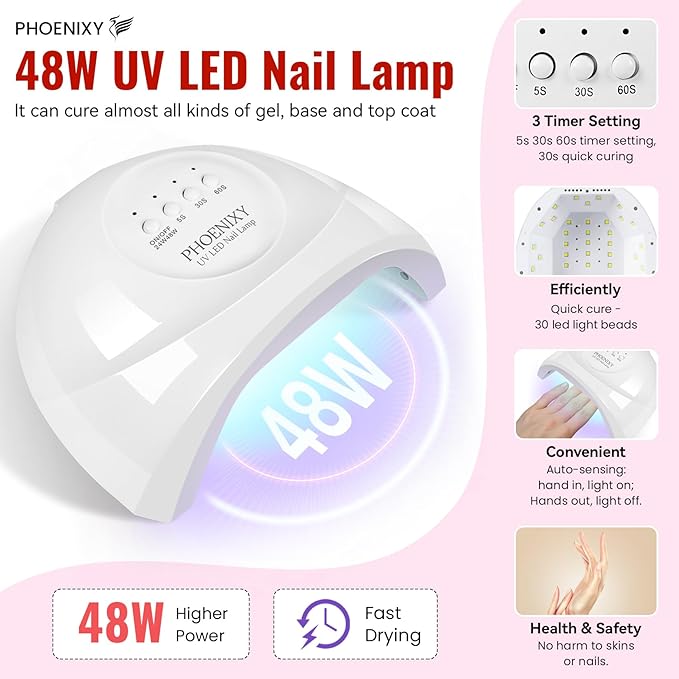 PHOENIXY 71 Pcs Gel Nail Polish Kit with U V Light, 55 Colours Gel Polish with 5 Pcs Base Top Coat Manicure Starter Nail Polish Set Gifts for Women ST9018