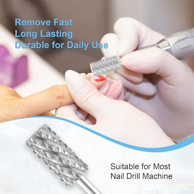 3/32" Large Barrel Bit Tungsten Carbide Nail Drill Bit Safety Bit for Gel & Acrylic Removal, 2- Way Rotating Efile Tip, Salon Electric File Accessory (4XC Girt, Silver)