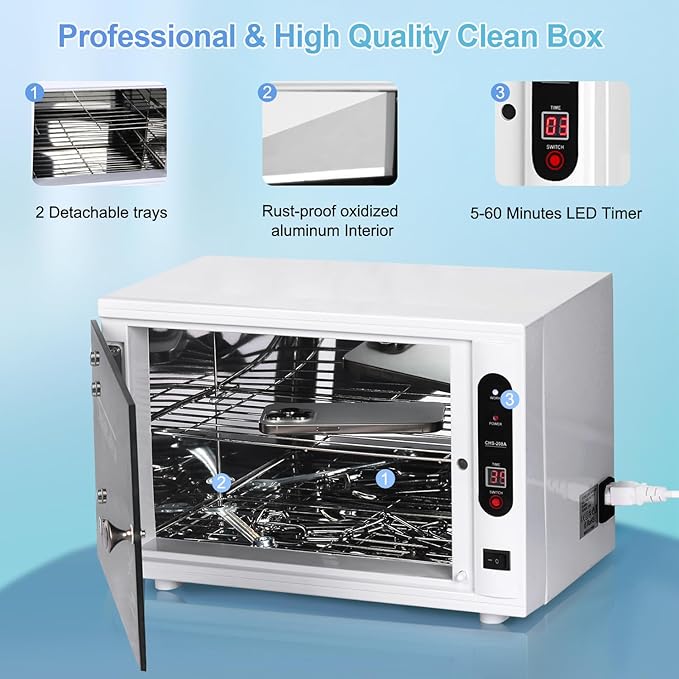 Nail Tool Cleaning Cabinet, Large Capacity Cleaner Box Cleaner Cabinet Cleaning Machine Barber Tool Box Nails Art Tool Equipment for Salon, Spa, Barber