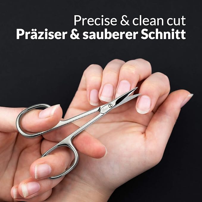 Solingen Curved Cuticle Scissors – Precision German Steel for Manicure & Pedicure, Eyebrow & Eyelash Grooming, Extra Sharp with Premium Storage Case