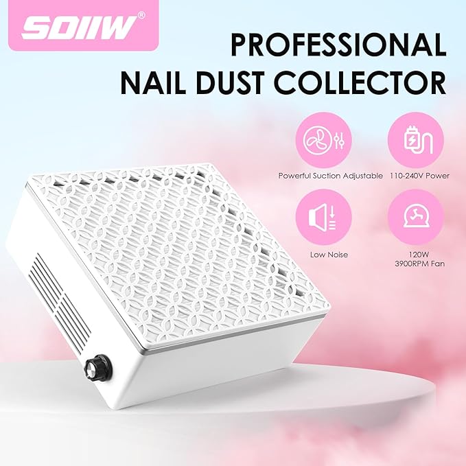 Nail Dust Collector Dust Collector Machine Reusable Filter & Powerful 120W (White, Fixed Speed Version)